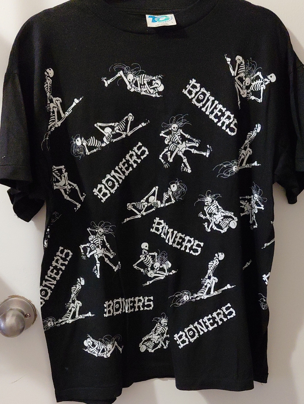 Black Men's  Graphic Tee with White Skeleton Print